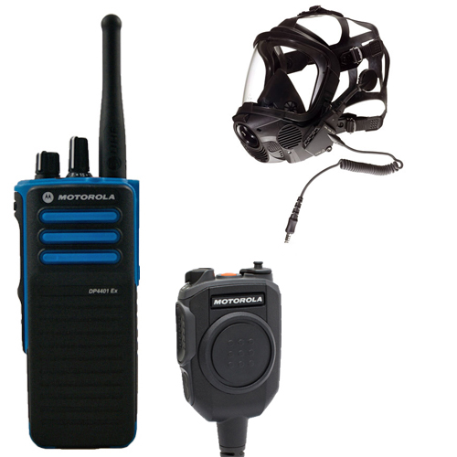 Motorola DP4401Ex met ATEX schoudermicrofoon en Dräger FPS-COM-PLUS