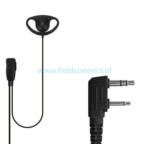 Incotech Spreekluisterset met D-vorm luidspreker en revers microfoon en inline PTT met Kenwood 2-pin