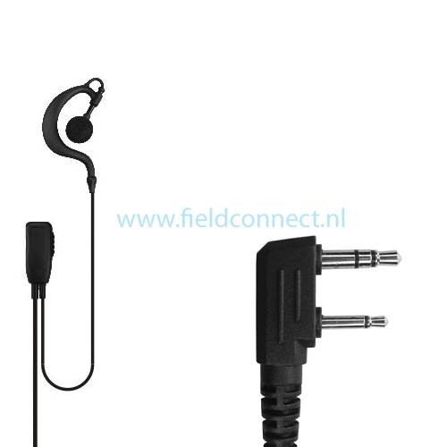 Incotech ECH1040-K1 Communicatieset met G-vorm oorhanger en revers microfoon en inline PTT