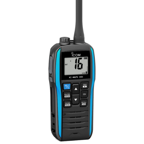 Icom IC-M25 EVO Drijvende VHF Handmarifoon met USB-C en Float'n Flash -Blauwe uitvoering